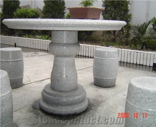 Garden Outdoor Granite Stone Table,Round Stone Table, G603 Grey Granite Bench & Table