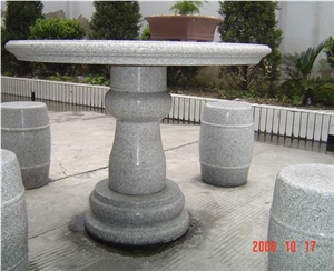 Garden Outdoor Granite Stone Table,Round Stone Table, G603 Grey Granite Bench & Table
