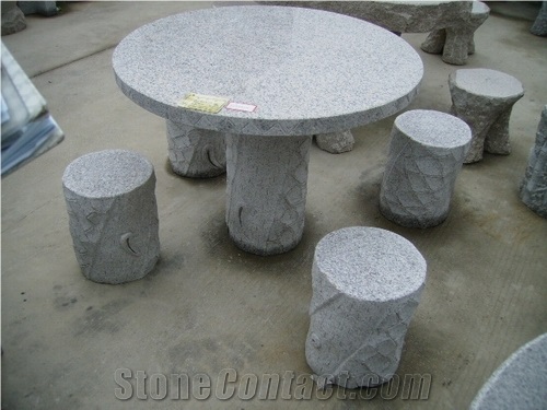 Garden Outdoor Granite Stone Table,Round Stone Table, G603 Grey Granite Bench & Table