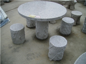 Garden Outdoor Granite Stone Table,Round Stone Table, G603 Grey Granite Bench & Table