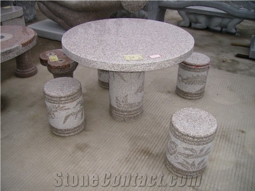 Garden Outdoor Granite Stone Table,Round Stone Table, G603 Grey Granite Bench & Table