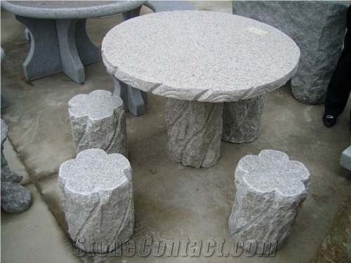 Garden Outdoor Granite Stone Table,Round Stone Table, G603 Grey Granite Bench & Table