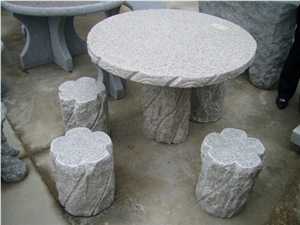 Garden Outdoor Granite Stone Table,Round Stone Table, G603 Grey Granite Bench & Table
