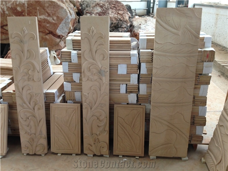 Sandstone Wall Relief,Beige Sandstone Etching, Yunan White Sandstone Wall Reliefs
