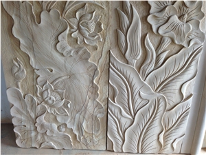 Sandstone Wall Relief,Beige Sandstone Etching, Yunan White Sandstone Wall Reliefs