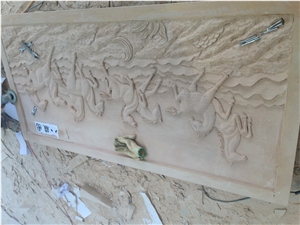 Sandstone Wall Relief,Beige Sandstone Etching, Yunan White Sandstone Wall Reliefs