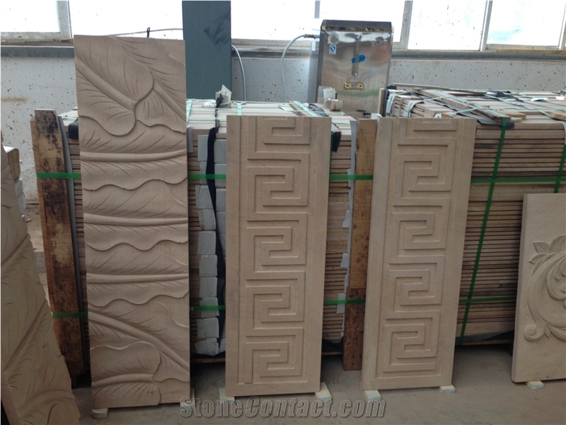 Sandstone Wall Relief,Beige Sandstone Etching, Yunan White Sandstone Wall Reliefs