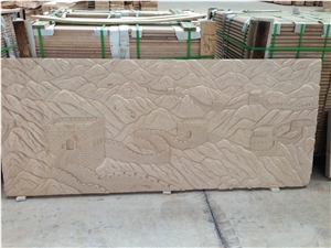 Sandstone Wall Relief,Beige Sandstone Etching, Yunan White Sandstone Wall Reliefs