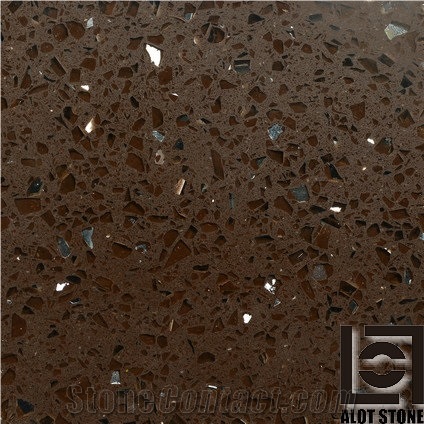 Solid Surface Quartz Stone Tiles,Brown Quartz with Mirros Engineered Stone