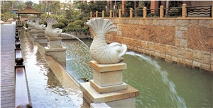 Multicolor Fish Sculpture, Granite Sculpture Fountain, Water Features, Garden Fountain, Exterior Fountains