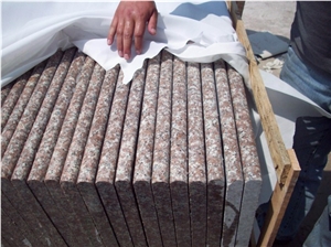 G687 Red Granite Step, Chinese Cheap Granite Stairs, Full Bullnose Edge Peach Red Granite Stair Treads