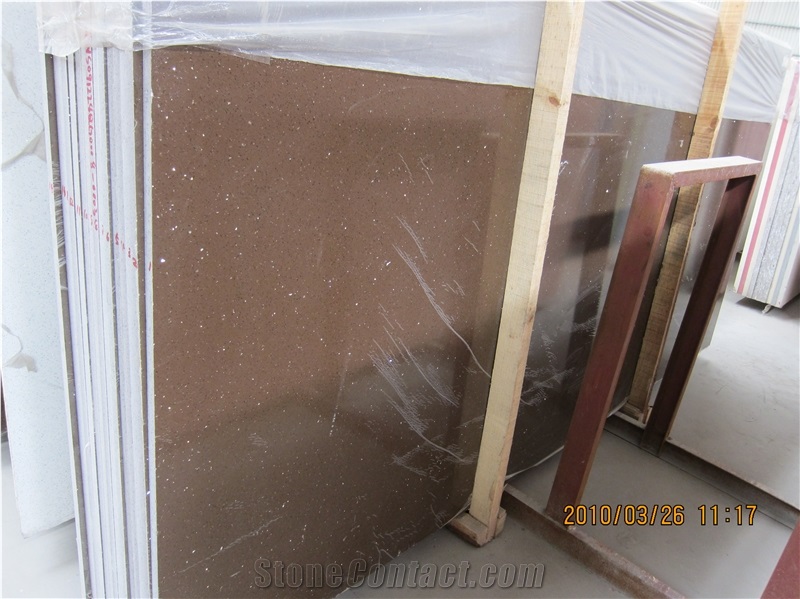 Brown Artificial Quartz Slab, China Manmade Brown Quartz Stone Tile,Solid Surface Engineered Stone Slabs