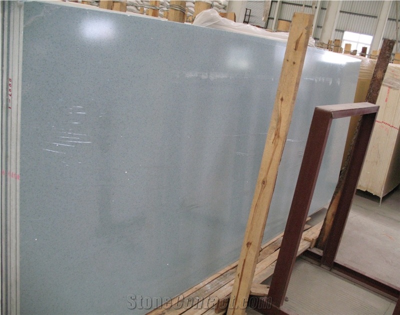 Light Blue Artificial Quartz Slab, China Manmade Blue Quartz Stone Tile,Engineered Stone with Solid Surface