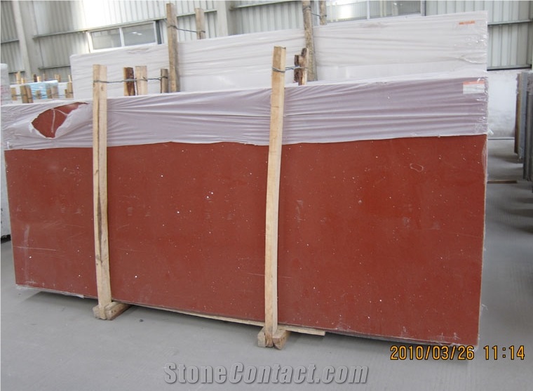 Red Artificial Quartz Slab, China Manmade Red Quartz Stone Tile