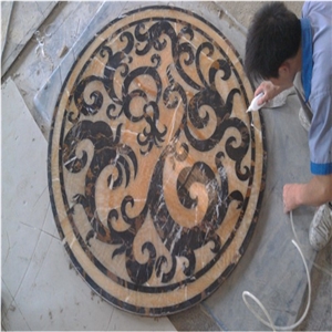 Black and Gold Marble Waterjet Medallion, Black Marble Waterjet Medallions
