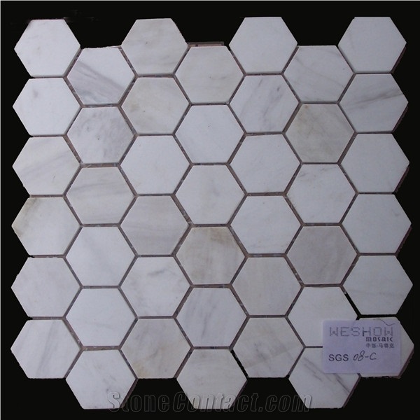 China Thassos White Marble Hexagon Mosaic Tiles