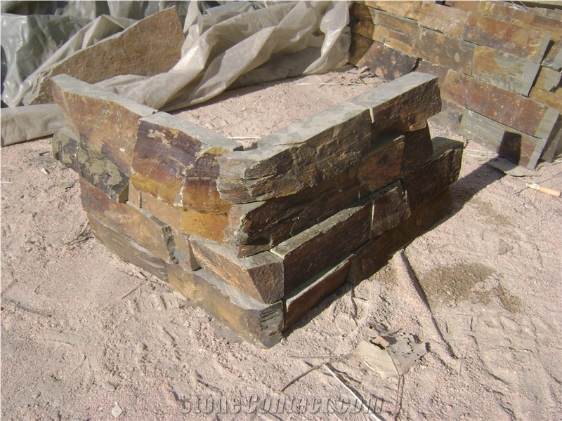Rusty Wall Cladding Slate Panel Corner, Yellow Slate Wall Cladding