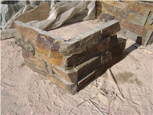 Rusty Wall Cladding Slate Panel Corner, Yellow Slate Wall Cladding