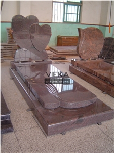 Multicolor Red Granite Tombstone & Monument,India Red Granite Gravestone & Headstone,Double Heart Tombstone