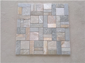 P014 Yellow Wooden Beige Slate Mosaic Pattern