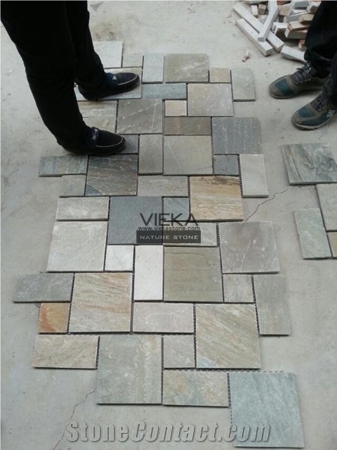 P014 Yellow Wooden Beige Slate Mosaic Pattern