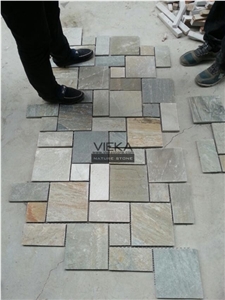 P014 Yellow Wooden Beige Slate Mosaic Pattern