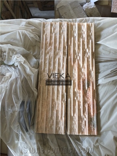 Slate & Quartzite Culture Stone Panel,Wall Panel,Ledge Stone,Veneer,Stacked Stone for Wall Cladding 60x15cm Retangle Pink Wave