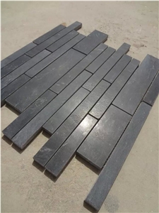 China Honed Black Limestone Stripe Mosaic, Wall Cladding