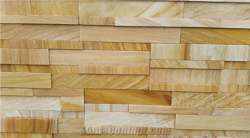 Teak Wood Sandstone Stack Wall Stone