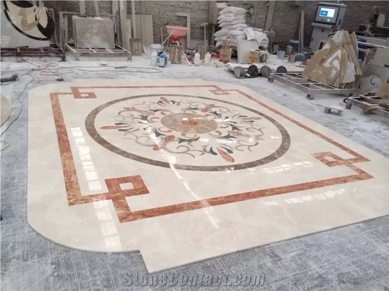 Fargo Botticino Classico Marble Waterjet Medallions Project Floor Medallions,Lobby Medallions