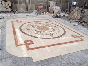 Fargo Botticino Classico Marble Waterjet Medallions Project Floor Medallions,Lobby Medallions