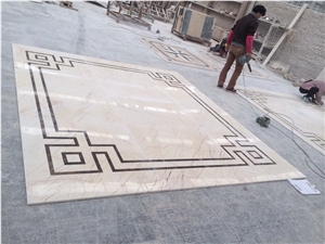 Fargo Botticino Classico Marble Waterjet Medallions Project Floor Medallions,Lobby Medallions