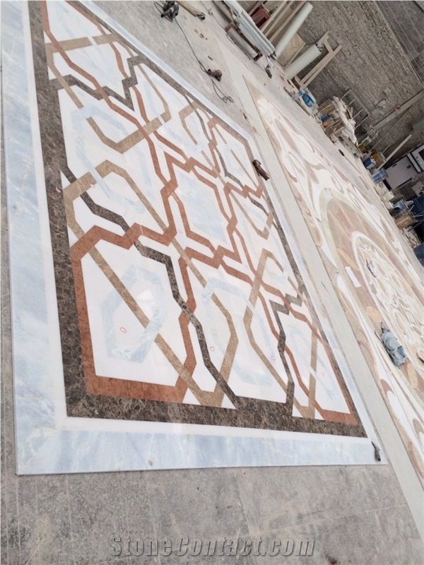Fargo Botticino Classico Marble Waterjet Medallions Project Floor Medallions,Lobby Medallions