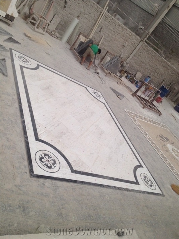 Fargo Botticino Classico Marble Waterjet Medallions Project Floor Medallions,Lobby Medallions