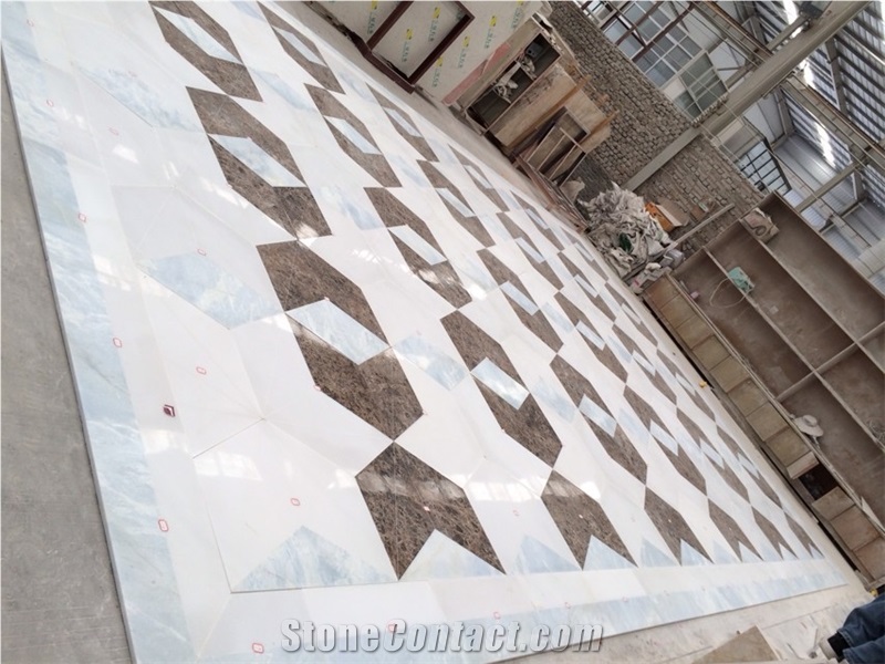 Fargo Crema+White+Green+Red+Black Patterns Waterjet Medallions Floor Medallions Square Medallions