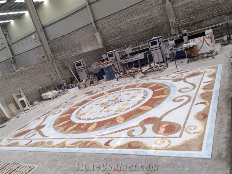 Fargo Crema+White+Green+Red+Black Patterns Waterjet Medallions Floor Medallions Square Medallions