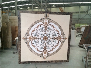 Fargo Crema+White+Green+Red+Black Patterns Waterjet Medallions Floor Medallions Square Medallions