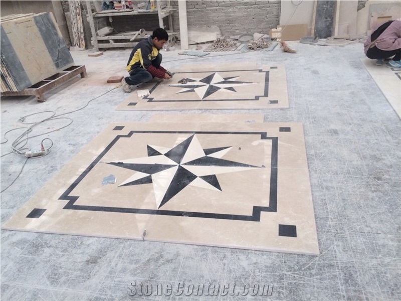 Fargo Crema+White+Green+Red+Black Patterns Waterjet Medallions Floor Medallions Square Medallions