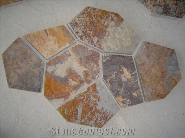 Fargo Meshed Flagstones, Rusty Slate Flagstone Patio, Multi-Color Slate Road Paving, Courtyard/Walkway Pavers
