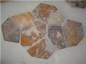 Fargo Meshed Flagstones, Rusty Slate Flagstone Patio, Multi-Color Slate Road Paving, Courtyard/Walkway Pavers