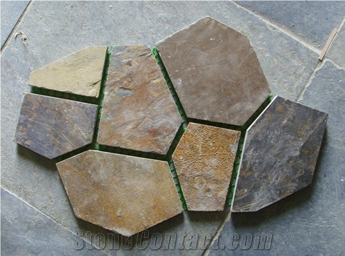 Fargo Meshed Flagstones, Rusty Slate Flagstone Patio, Multi-Color Slate Road Paving, Courtyard/Walkway Pavers