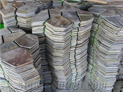 Fargo Meshed Flagstones, Rusty Slate Flagstone Patio, Multi-Color Slate Road Paving, Courtyard/Walkway Pavers