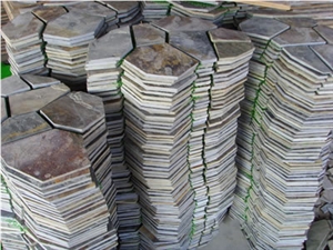 Fargo Meshed Flagstones, Rusty Slate Flagstone Patio, Multi-Color Slate Road Paving, Courtyard/Walkway Pavers