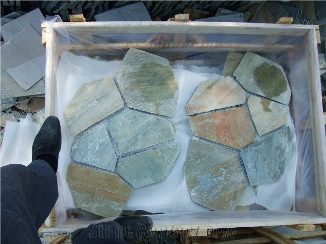 Fargo Meshed Flagstones, Rusty Slate Flagstone Patio, Multi-Color Slate Road Paving, Courtyard/Walkway Pavers