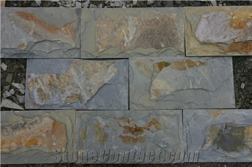 Fargo Multi-Color Mushroom Wall Cladding Stone Rusty Slate Mushroomed Wall Tiles, Jiangxi Multicolor Slate Mushroom Wall Cladding