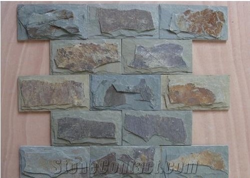 Fargo Multi-Color Mushroom Wall Cladding Stone Rusty Slate Mushroomed Wall Tiles, Jiangxi Multicolor Slate Mushroom Wall Cladding