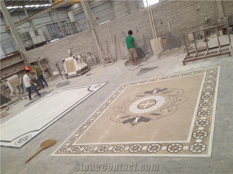 Fargo Project Crema Marfil Marble Waterjet Medallions Carpet Medallions,Floor Medallions,Square Medallions