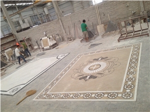 Fargo Project Crema Marfil Marble Waterjet Medallions Carpet Medallions,Floor Medallions,Square Medallions