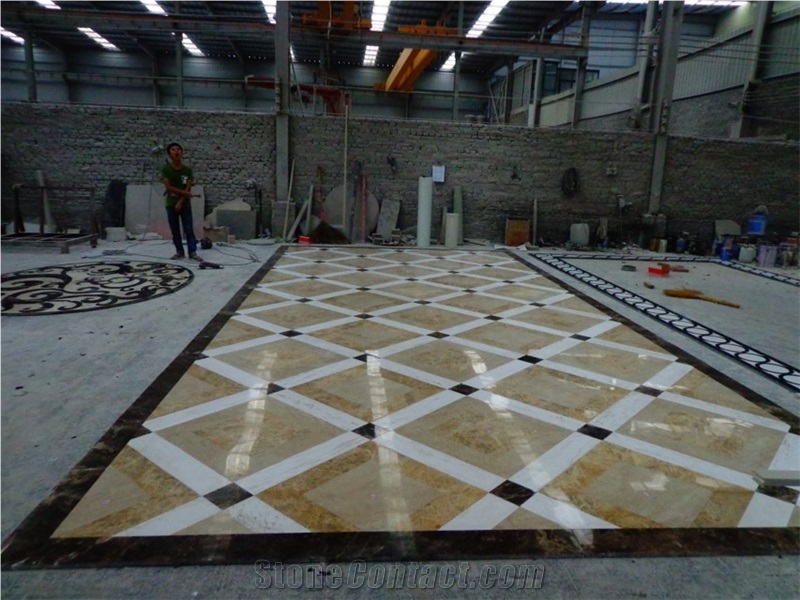 Fargo Project Crema Marfil Marble Waterjet Medallions Carpet Medallions,Floor Medallions,Square Medallions