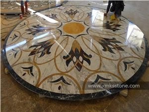 Round Polished Water-Jet Marble Inlay Floor Pattern for Lobby